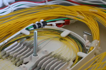 Splicing the fibers on spice tray closeup
