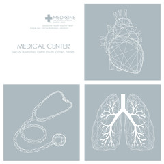 Human heart and lungs icon. Phonendoscope. Vector illustration.
