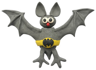 Handmade Plasticine round greeting card for Halloween. illustration of moon, bat, pumpkin, spider, candy, hat and lollipop isolated on transparent background