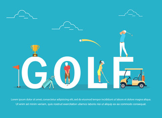 Vector illustration of young people playing Golf.