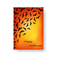Scary invitation card template with bats for festive Halloween design on the orange backdrop. Vector illustration.