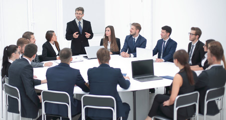 businessman speaking on a proposal in the negotiations.
