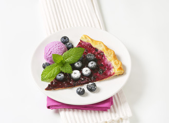 Blueberry tart with ice cream