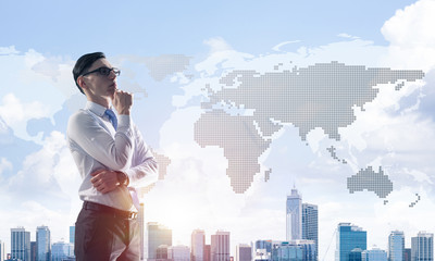 Concept of business success and control with confident boss agai