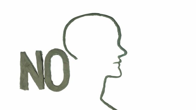 stop motion animation Yes and No text with human profile ovew white background