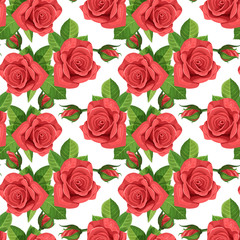 Red rose vector illustration seamless background.