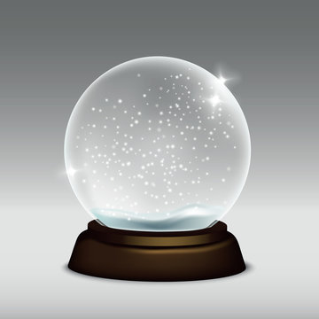 Vector realistic illustration of snow globe isolated on grey background