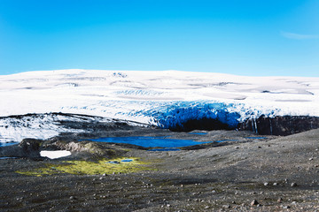 Landscape with glacier and lake in Iceland.