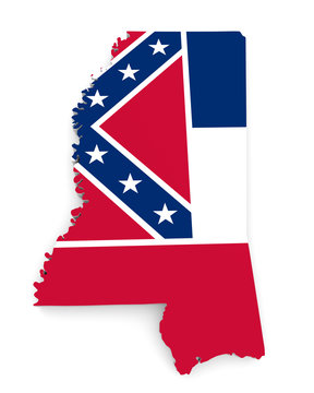 Geographic border map and flag of Mississippi state isolated on a white background, 3D rendering