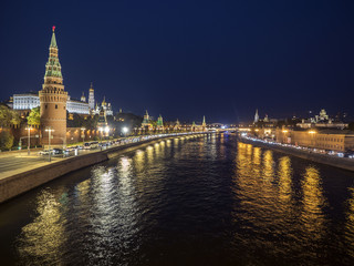 Fototapeta premium Night panorama of the Kremlin and Moscow River