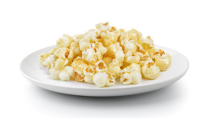 Popcorn in a plate isolated on a white background