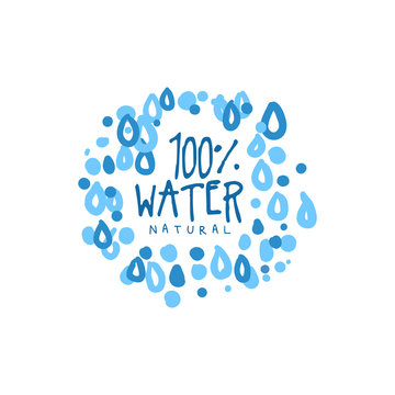 Hand drawn signs of pure water for logo or badge with text