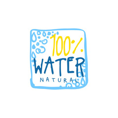Hand drawn signs of pure water square logo with text