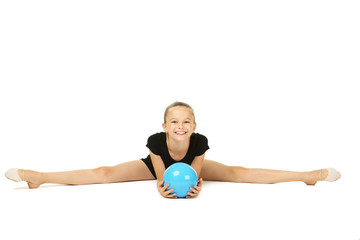 Fototapeta na wymiar Young girl gymnast with ball on white background