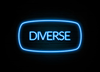 Diverse  - colorful Neon Sign on brickwall