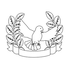 Fototapeta na wymiar emblem with peace dove and wreath of leaves icon over white background vector illustration