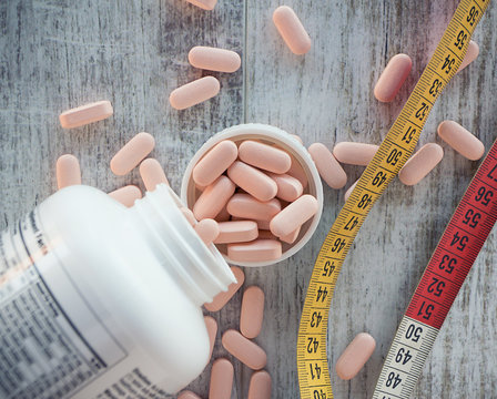 concept of the variety of medications for weight control and diet