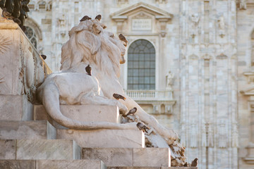 Leo. The sculpture in the center of Piazza Duomo in Milan