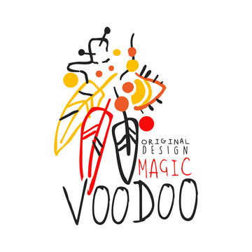 Voodoo African and American magic logo with feathers