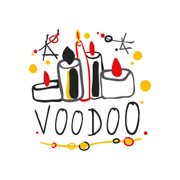 Voodoo African and American magic logo with candles and stars