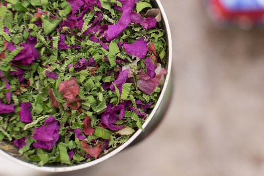 Malay wedding potpourri, also called 'bunga rampai' in malay in the copper container