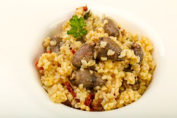 Bulgur with chicken hearts
