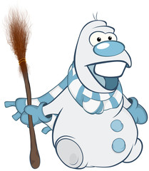  Illustration of Cute Snowman. Cartoon Character