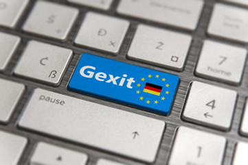 Blue key Enter Germany Gexit with EU keyboard button on modern text communication board