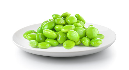 soy beans in a plate isolated on a white background