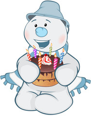  Illustration of Cute Snowman. Cartoon Character