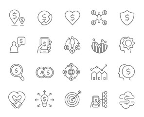 Thin line web icon set. For Economy icon, marketing, money, finance, payments, Vector Illustration.