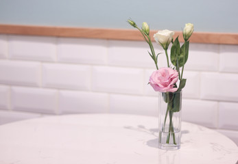 pink rose on White marble table