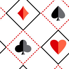Black and red seamless background with suits of playing cards. Vector illustration