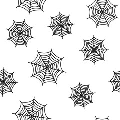 Seamless pattern with black spiderwebs on white background for Halloween. Vector illustration