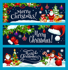 Merry Christmas tree gift decoration vector banner
