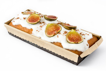 Delicious fig cake isolated on white background
