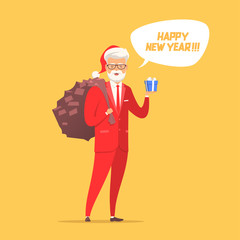 Santa Claus in a red classic suit.