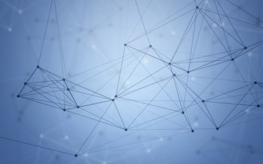3D Abstract Polygonal Space Bright Background with Dark Blue Low Poly Connecting Dots and Lines. Endless Mesh Representing Internet Connections in Cloud Computing.
