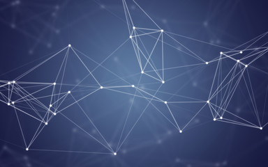 3D Abstract Polygonal Space Blue Background with White Low Poly Connecting Dots and Lines. Endless Mesh Representing Internet Connections in Cloud Computing.