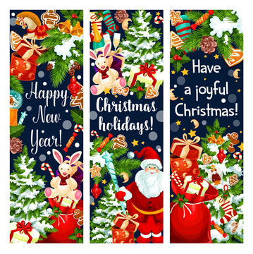 Christmas New Year holiday vector greeting banners