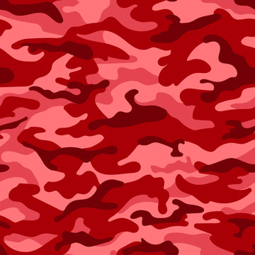 Red camouflage seamless pattern. Vector
