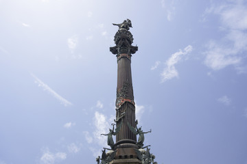 Columbus Monument, Barcelona day view.
Statue and column detail in honor of Christopher Columbus trip to America.
