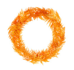 autumn composition. ginger autumn wreath of twigs of thuja isolated on white background. mock up...