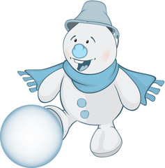  Illustration of Cute Snowman. Cartoon Character