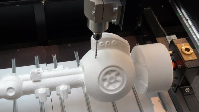 4K video footage of polyfoam cutting machine. Equipment for foam plastic cut