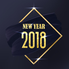 Black and Gold New Year 2018 art abstract emblem. Vector Golden Frame and black smear.