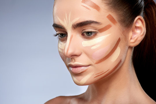 Half profile of girl with face contouring
