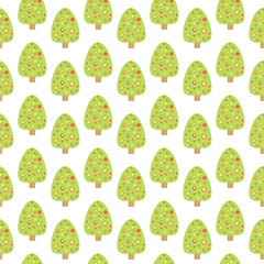 Seamless pattern with cute Christmas tree. No mesh, gradient, transparency used. Objects grouped and named in English.