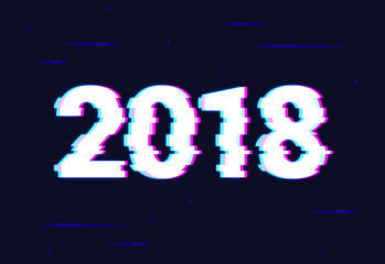 Fototapeta premium New Year 2018 text glitch effect. Vector numbers for your designs