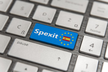 Blue key Enter Spain Spexit with EU keyboard button on modern text communication board